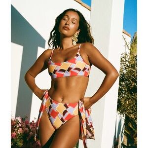 Andie Geometric Multi-Color Scoop Bikini Top and Tie-Side Bottoms